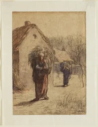 Mujeres Cargando Hierbas Secas en la Entrada de un Pueblo, 1850s